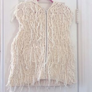 🌹Anthropologie Ecote NWOT Size M Crochet Front Zipper/Pockets Hoddie Vest!